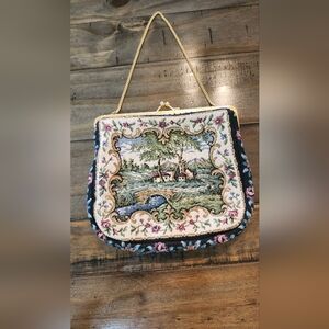 Tapestry Scene Clutch in Multicolor with Gold Chain